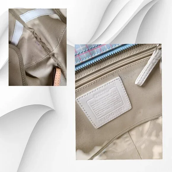 Vintage COACH Soho pastel blue plaid tote with vachetta leather & wristlet - Picture 15 of 15